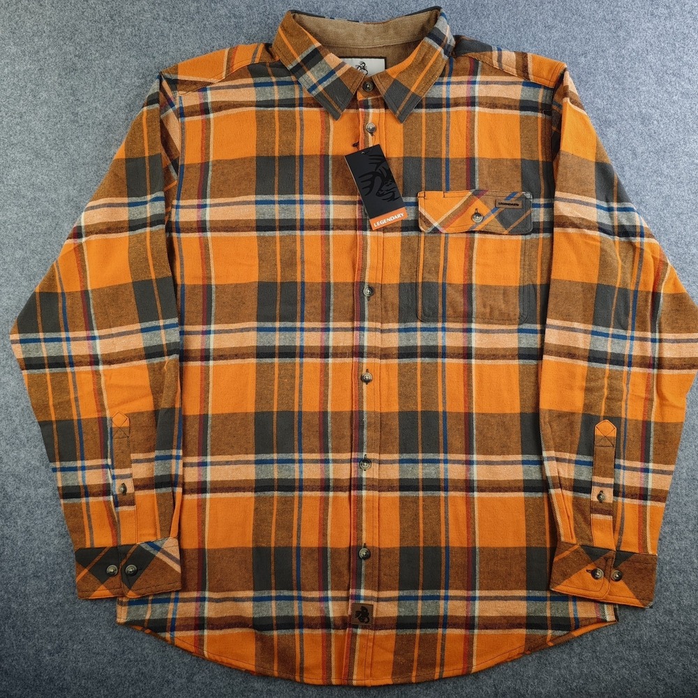 Legendary Whitetails Flannel Shirt Mens Large Buck Camp Orange Plaid NWT